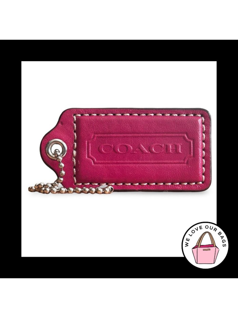 COACH HANG TAG 2.5" Pink Smooth Leather Bag Charm Keychain Fob Nickel Large